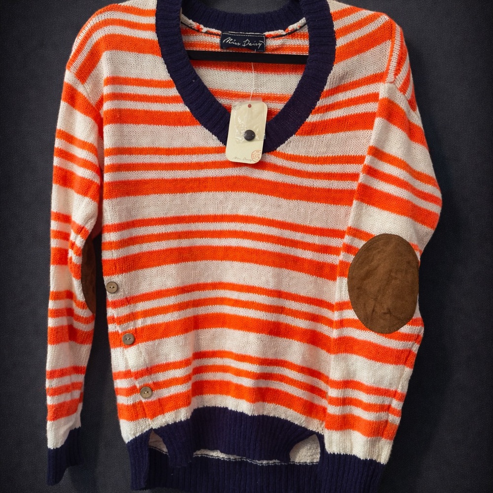Vibrant Striped V-Neck Sweater by Miss Daisy